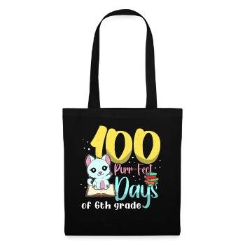 Katze Schüler der 6. Klasse 100. Tag 100 Tage Schule - Stoffbeutel - Schwarz - Vorne