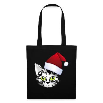 katze xmas weihnachten santa cat niedlich cute lol - Stoffbeutel - Schwarz - Vorne