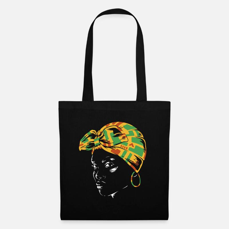 Kente Kopfwrap Portrait - Stoffbeutel - Schwarz