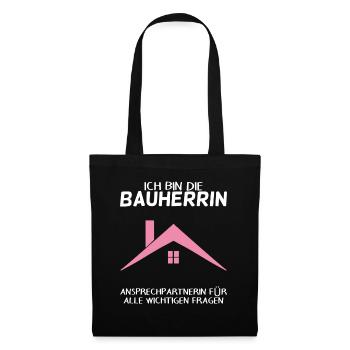 Bauherrin Eigenheim Hausbau Baustelle Richtfest - Stoffbeutel - Schwarz - Vorne