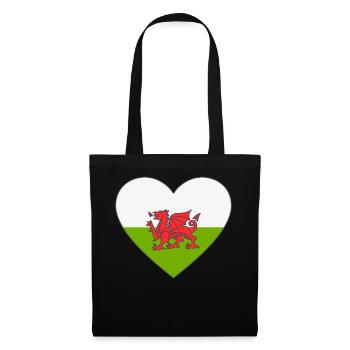 Wales Flagge Herz - Stoffbeutel - Schwarz - Vorne