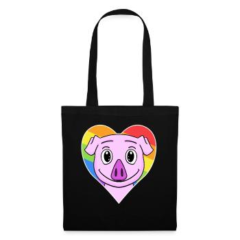 Cochon animal gay au cœur arc-en-ciel - Sac en tissu - noir - Devant