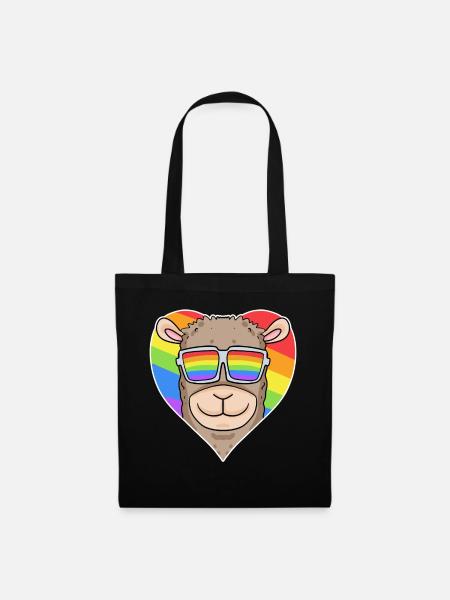 Gay Tier Lama Regenbogen Herz - Stoffbeutel - Schwarz