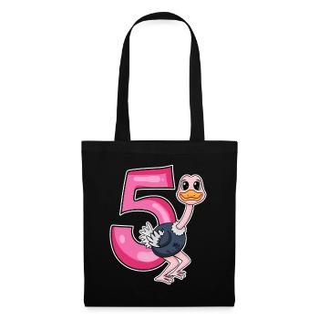 5 Jahre alt - 5. Geburtstag mit Tier Motiv - Stoffbeutel - Schwarz - Vorne
