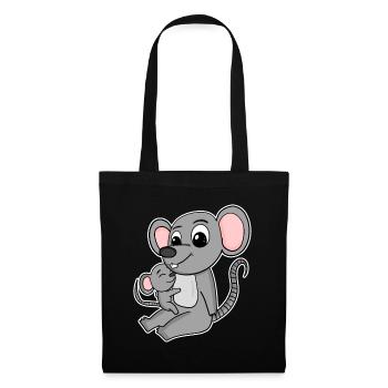 Familie - Maus mit Baby Maus - Stoffbeutel - Schwarz - Vorne