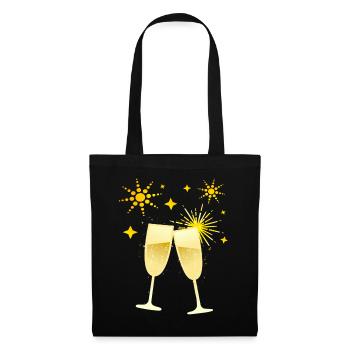 Cheers! Sektgläser mit Feuerwerk - Stoffbeutel - Schwarz - Vorne