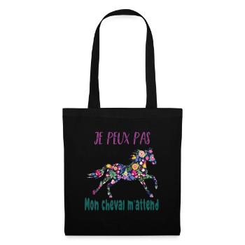 Je peux pas mon cheval m'attend - florale poney - Sac en tissu - noir - Devant