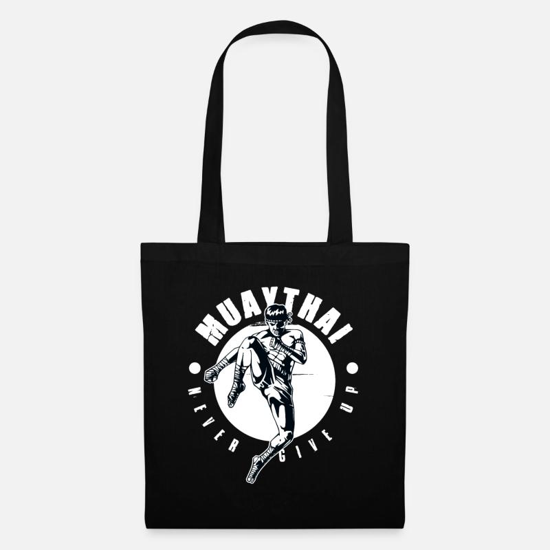 Muay Thai Boxen Kickboxen Never Give Up MMA - Stoffbeutel - Schwarz