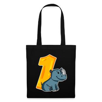 1 an - Inscription - Motif rhinocéros - Gagner - Sac en tissu - noir - Devant