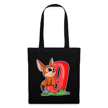 8 Jahre alt - 8. Geburtstag mit Tier Motiv - Fuchs - Stoffbeutel - Schwarz - Vorne