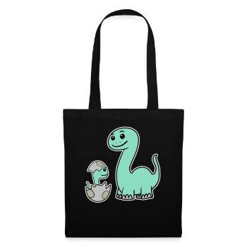 Dinosaure avec bébé dinosaure - Sac en tissu - noir - Devant