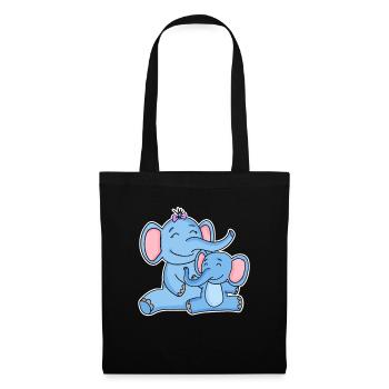 Elefant Familie - Elefant mit Baby - Elefant Motiv - Stoffbeutel - Schwarz - Vorne