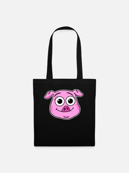 Schwein Kopf Tierkopf - Stoffbeutel - Schwarz