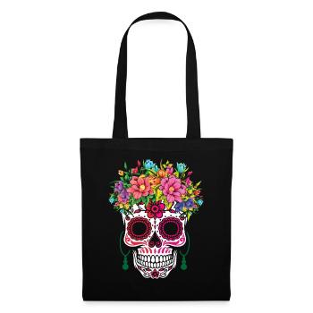 Sugar Bone Muertos coloré Halloween Valentines - Sac en tissu - noir - Devant