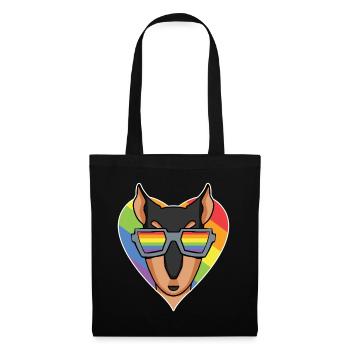 Regenbogen - Hund mit Brille - Dobermann - Stoffbeutel - Schwarz - Vorne