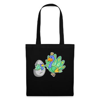 Famille Paon - Paon avec bébé - Motif Paon - Sac en tissu - noir - Devant