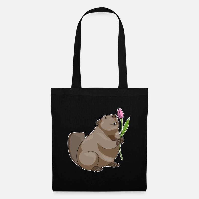 Biber Tulpe Blumen - Stoffbeutel - Schwarz