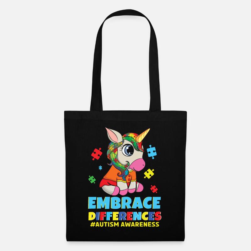 Verschiedene bunte Puzzle Einhorn Autismus Bewusstsein - Stoffbeutel - Schwarz