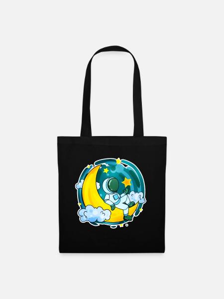 Astronaut Motiv Weltall Mond Halbmond - Stoffbeutel - Schwarz