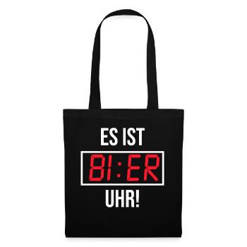 Es ist Bier Uhr! - Party Urlaub - Stoffbeutel - Schwarz - Vorne