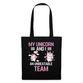 Mein Einhorn und ich ein unschlagbares Team Tier - Stoffbeutel - Schwarz - Vorne