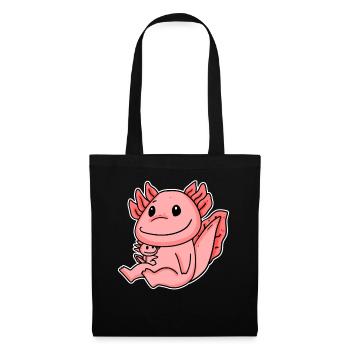 Axolotl Familie - Axolotl mit Baby - Axolotl Motiv - Stoffbeutel - Schwarz - Vorne