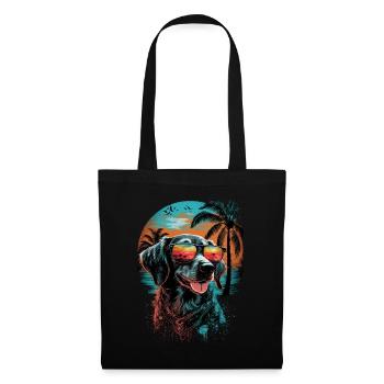 Retro cute dog with sunglasses on the beach - Tote Bag - black - Front