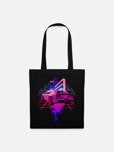 Retro Wave Sportwagen Vaporwave - Stoffbeutel - Schwarz
