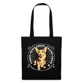 Corgi Petit chien grand cœur - Sac en tissu - noir - Devant