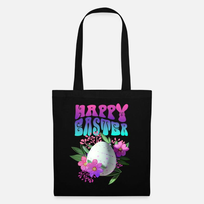Frohe Ostern Osterei Floral - Stoffbeutel - Schwarz
