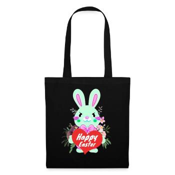 süßer Osterhase mit Herz Frohe Ostern - Stoffbeutel - Schwarz - Vorne