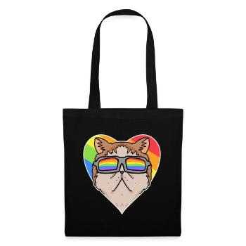 Rainbow - cat with glasses and heart - Tote Bag - black - Front