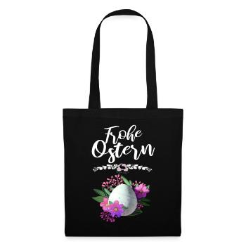 Frohe Ostern Osterei Floral - Stoffbeutel - Schwarz - Vorne