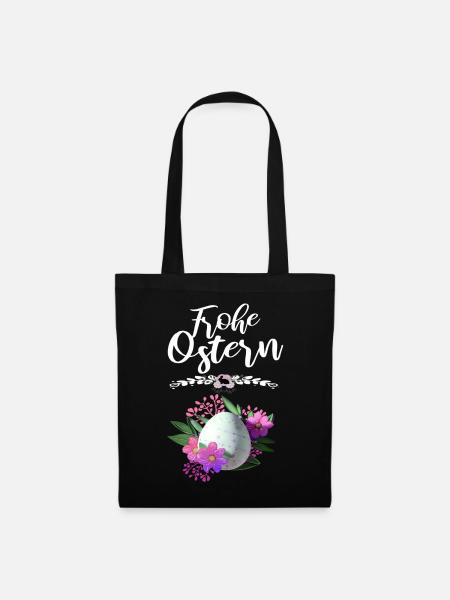Frohe Ostern Osterei Floral - Stoffbeutel - Schwarz