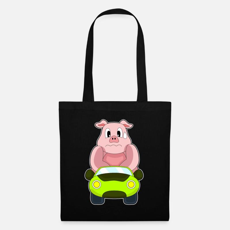 Schwein Auto - Stoffbeutel - Schwarz