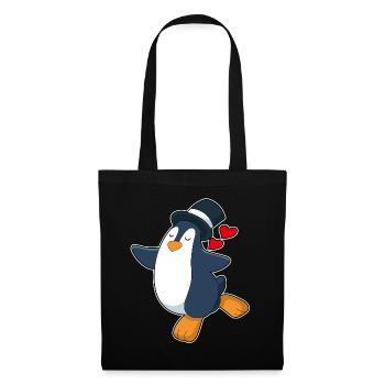 Pinguin Bräutigam Zylinder Hochzeit - Stoffbeutel - Schwarz - Vorne