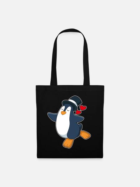 Pinguin Bräutigam Zylinder Hochzeit - Stoffbeutel - Schwarz