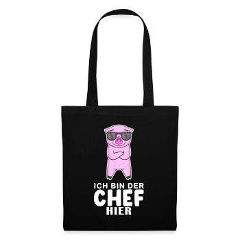 cooles Schwein Chef Spruch - Stoffbeutel - Schwarz - Vorne