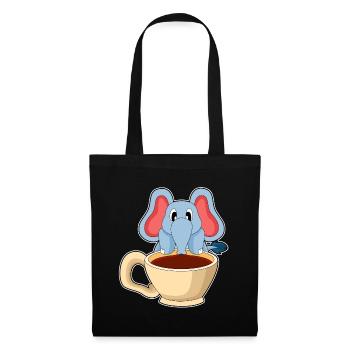 Elefant Tasse Kaffee - Stoffbeutel - Schwarz - Vorne