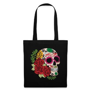Halloween Rose Muertos Tag des toten Zuckerknochens - Stoffbeutel - Schwarz - Vorne