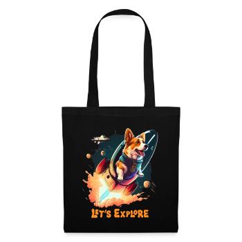 SpaceDog Hund Hundeliebhaber Weltall Design - Stoffbeutel - Schwarz - Vorne