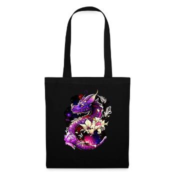 Dragon, Fleurs, Fantaisie, Galaxie, Style en détresse - Sac en tissu - noir - Devant