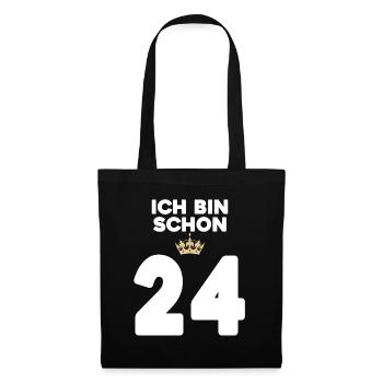 24. Geburtstag Geschenk - 24 Jahre mit Krone - Stoffbeutel - Schwarz - Vorne
