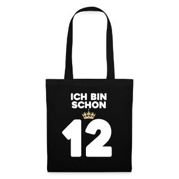 12. Geburtstag Geschenk - 12 Jahre mit Krone - Stoffbeutel - Schwarz - Vorne