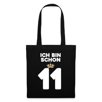 11. Geburtstag Geschenk - 11 Jahre mit Krone - Stoffbeutel - Schwarz - Vorne