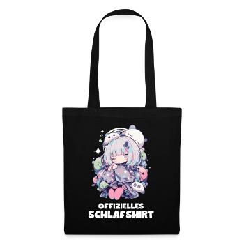 Lustiges Anime Schlafshirt - Kawaii Nachtwäsche - Stoffbeutel - Schwarz - Vorne