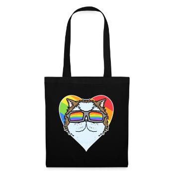Rainbow - Cat Persian cat with glasses and heart - Tote Bag - black - Front