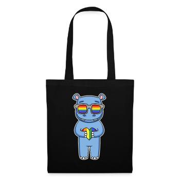 Rainbow - hippopotamus with glasses and heart - Tote Bag - black - Front