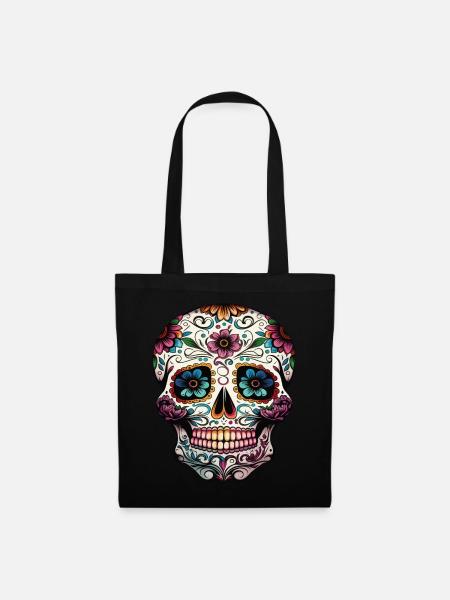 Crâne décoratif Mexicain - Sac en tissu - noir