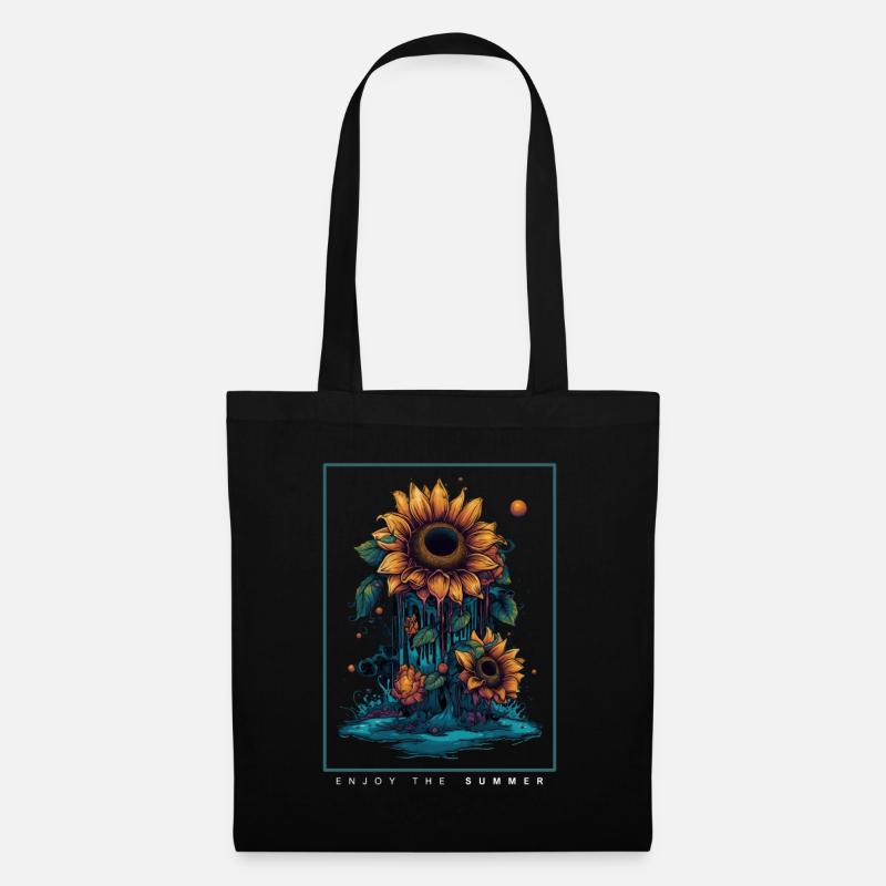 Psychedelische Sonnenblumen Garten Natur Geschenk - Stoffbeutel - Schwarz
